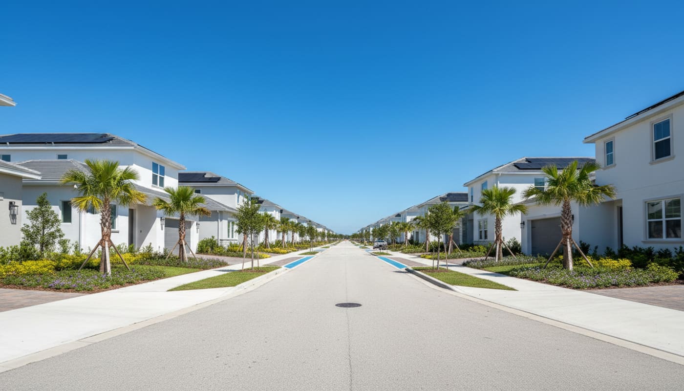 Modern Lake Nona homes with solar panels and clean contemporary exteriors