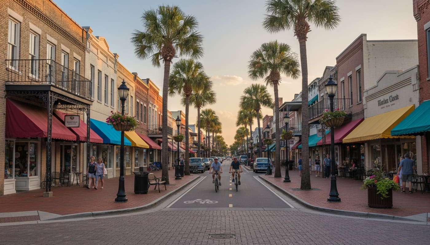 Historic Plant Street storefronts in downtown Winter Garden, Florida