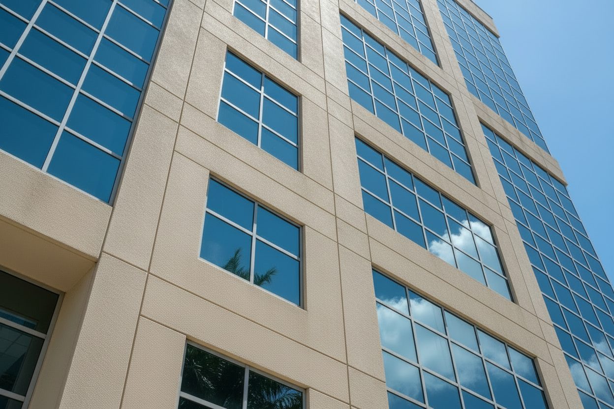 Commercial office building façade — after cleaning (simulated)